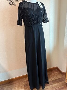 Xuibol Black Beaded Maxi Dress with Sheer Bodice Sz XL